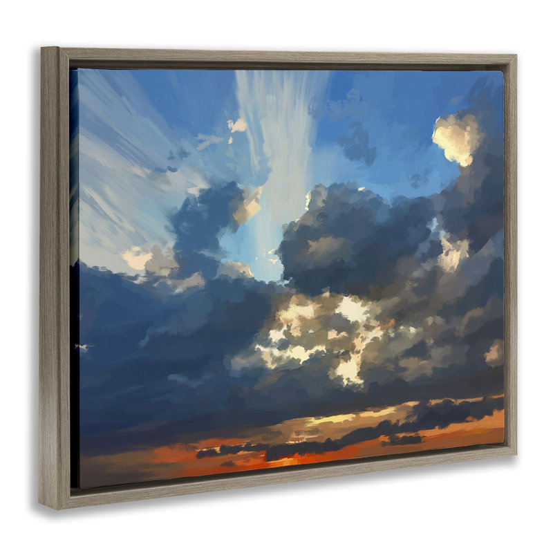 «Sun Rays Through Clouds», toile encadrée flottante noire par Emily Kalina, Cadre flottant orme Montalcino, H 25 po x l 31 po