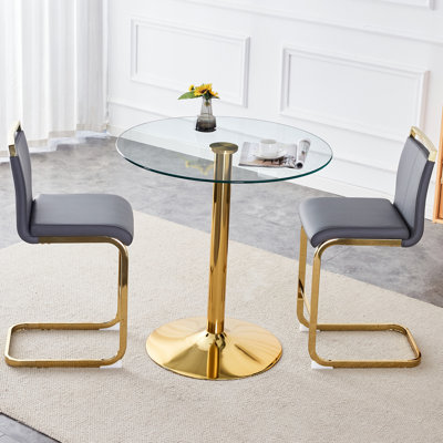 Ensemble de salle à manger 3 pièces en métal avec 2 chaises en similicuir pour la salle à manger