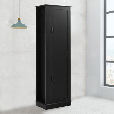 Armoire de rangement moderne et minimaliste pour salle de bain avec tablettes réglables et base en bois, compartiments de rangement ouverts, crochets pour le salon de la salle de bain