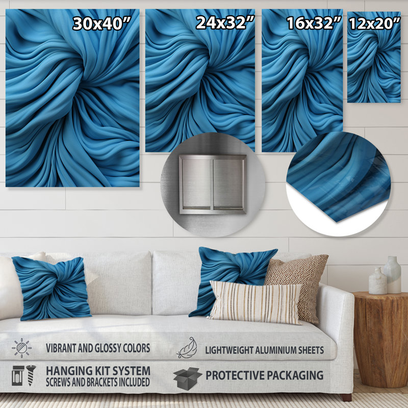 Soie abstraite fractale bleue - autre art mural abstrait en métal, H 40 po x l 30 po x P 1,5 po