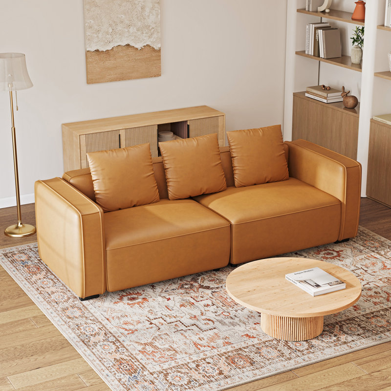 3 Seater Faux Leather Sofa, Orange