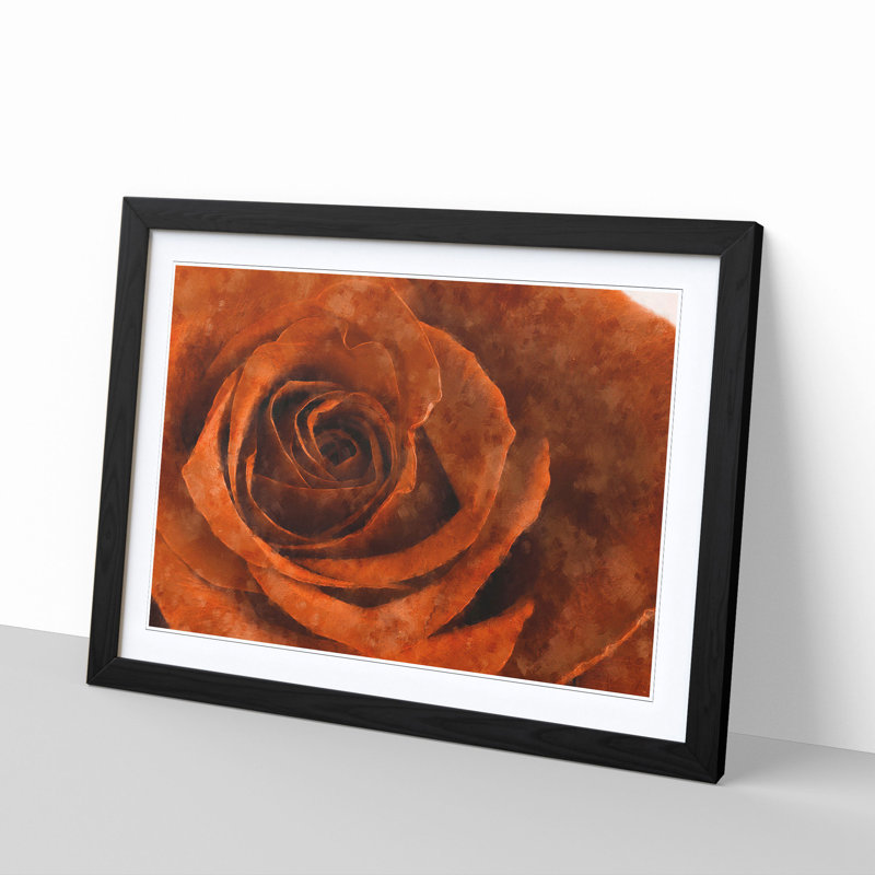 Orange Rose - Picture Frame Graphic Art Print, 24cm H x 33cm W x 2cm D, Black Framed