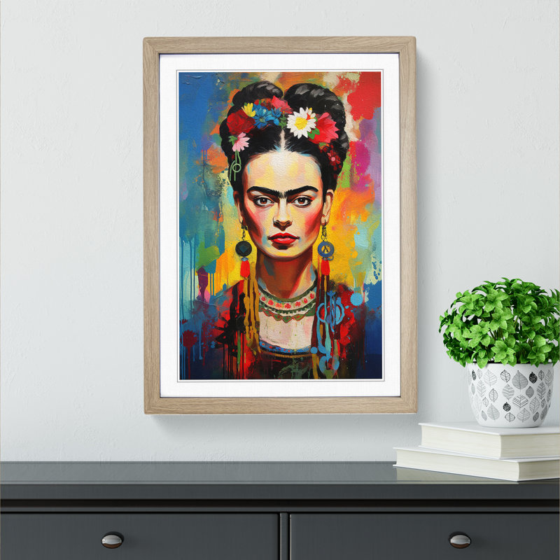 Frida Kahlo Abstract - Framed Print, 34cm H x 25cm W, Oak Framed