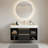 40" Wall-Mounted Black Vanity Cabinet with Thick Faux Marble Top and Drain Assembly