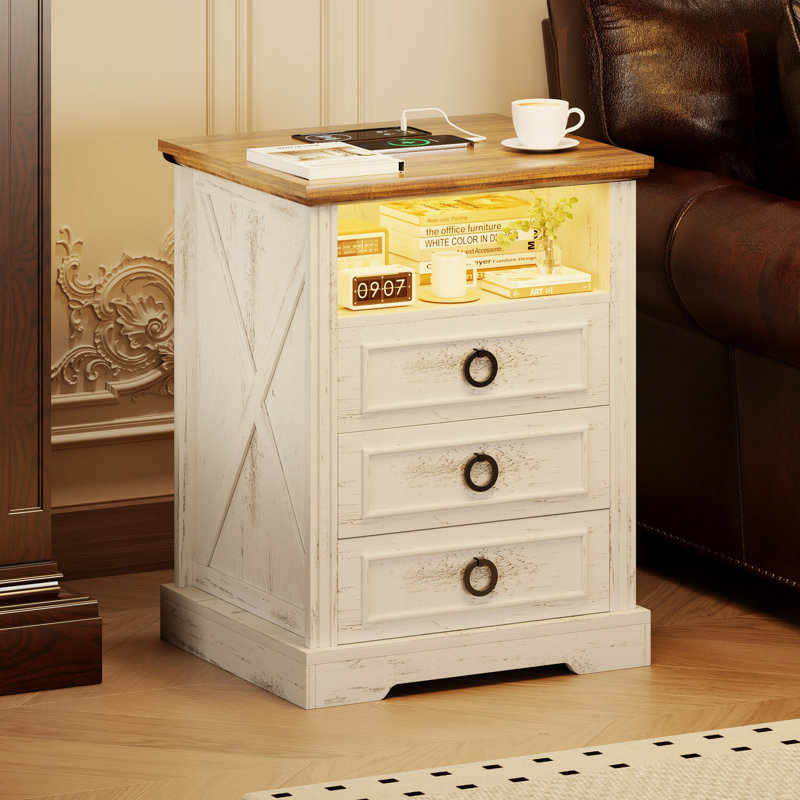 Table de chevet Danyla, Blanc / brun