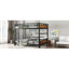 Lit superposé double au-dessus d'un lit double / lit mezzanine en métal et lits plateforme en métal, avec barrière de sécurité surélevée, couleur bois rétro-129581986