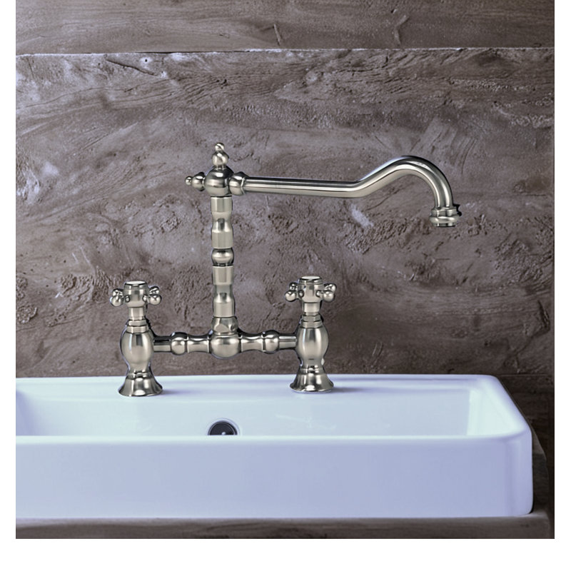 Baroq Bridge Two Lever Kitchen Tap, Brushed Nickel