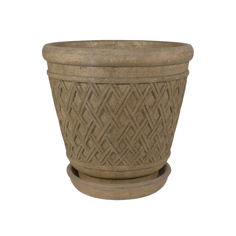 Aged Granite Look 23 In. Dia x 22 In. H Indoor/Outdoor Lattice Planter with Saucer