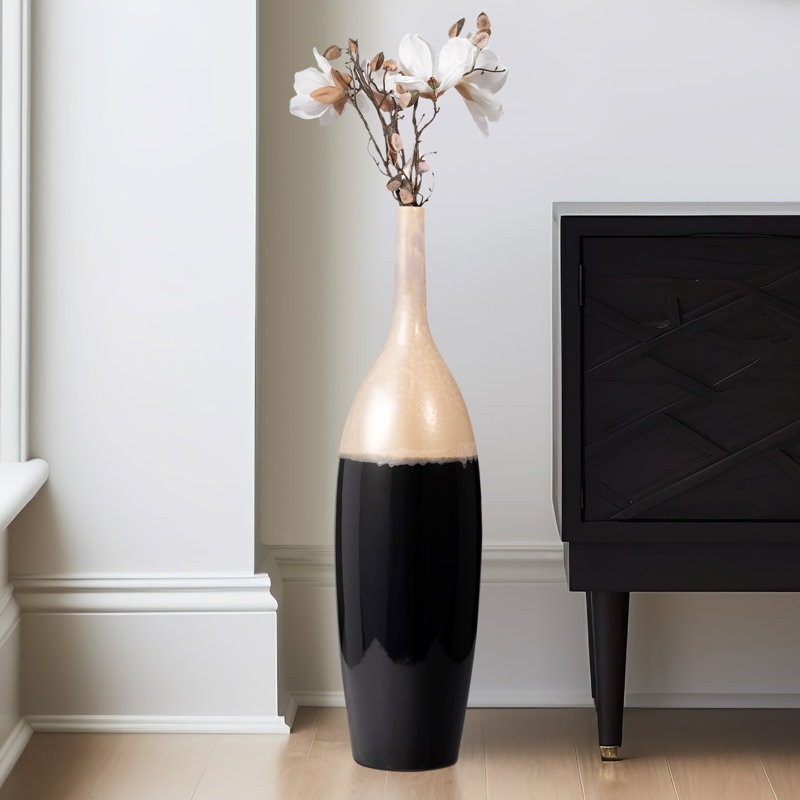 Vase de plancher élégant deux tons pour la décoration intérieure, H 31 po x l 9 po x P 9 po