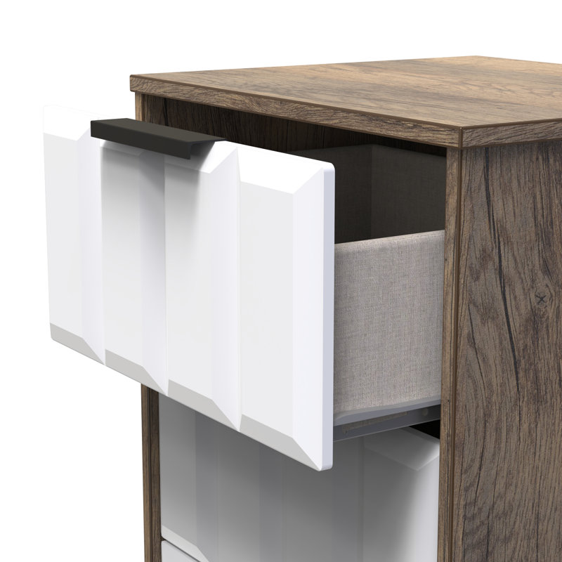Atsumi 45cm W Manufactured Wood Bedside Table, White Matt/Vintage Oak