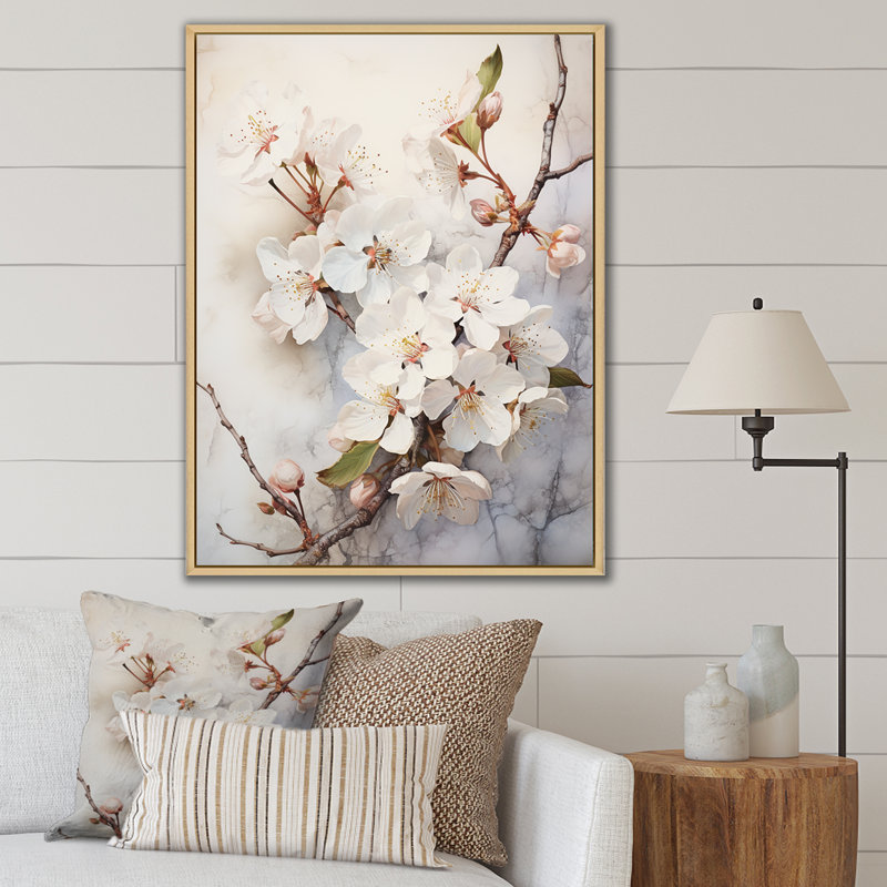 Décoration murale minimalisme beige Cherry Blossom III - fleur de cerisier, Cadre flottant naturel