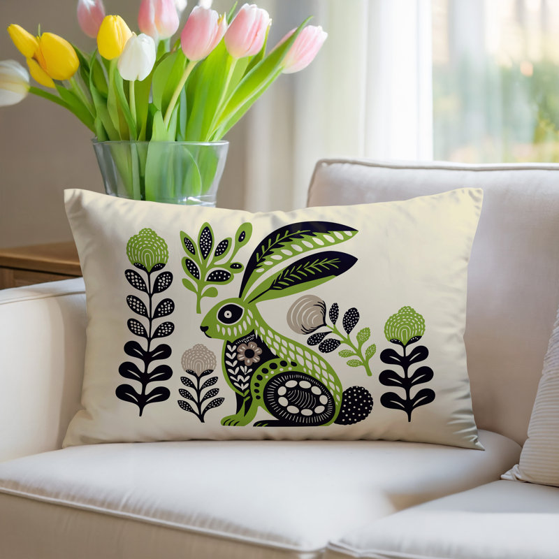 Coussin lombaire réversible intérieur / extérieur Timi Rabbit, Chartreuse, Rectangle H 18 po x l 25 po
