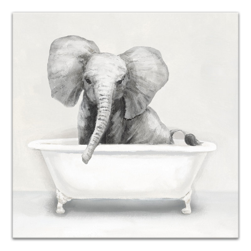 Éléphant dans la baignoire sur toile, H 12 po x l 12 po x P 1,25 po