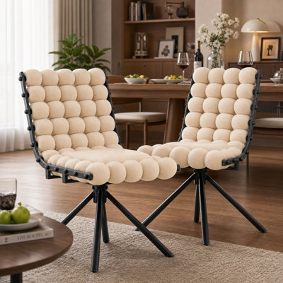 Chaise capitonnée à dossier sphérique avec pieds en métal; une chaise élégante sans accoudoirs adaptée aux bureaux à domicile, aux chambres et aux salles à manger (ensemble de 2)
