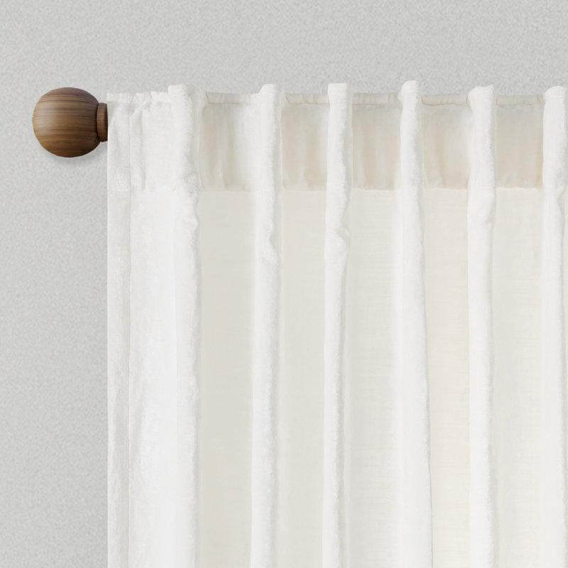 Eliava Textured Velvet Room Darkening Single Curtain Panel, 52" W x 108" L, Cream