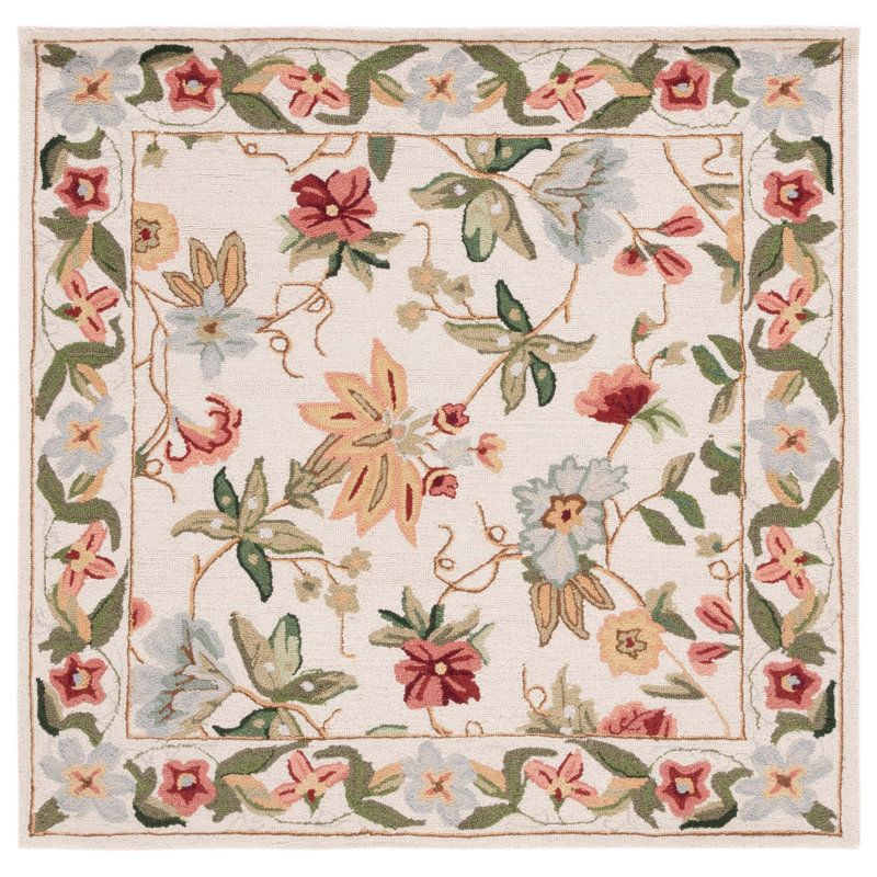 Tapis floral en laine crocheté à la main Chelsea, Carré 3 pi