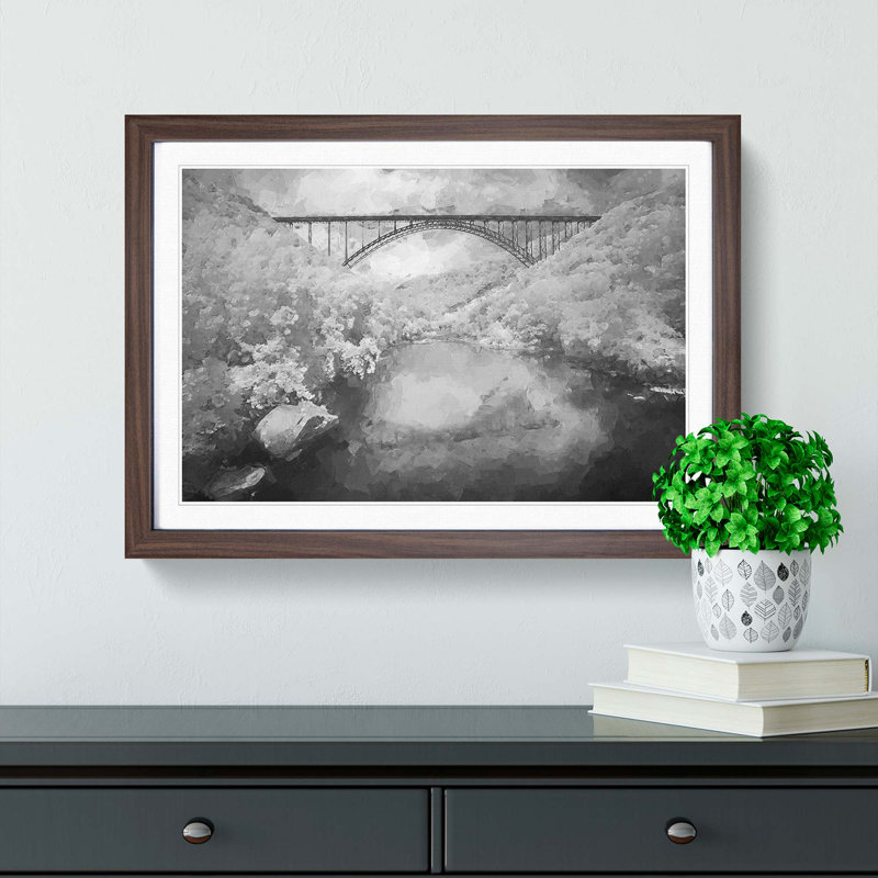 New River Gorge Bridge in Abstract - Picture Frame Graphic Art Print, Walnut Framed, 27cm H x 36cm W x 2cm D