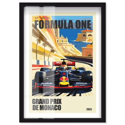 Monaco Race Retro Shadowbox Print Formula 1 Posters by Notoriart, Black Frame, 17 x 25