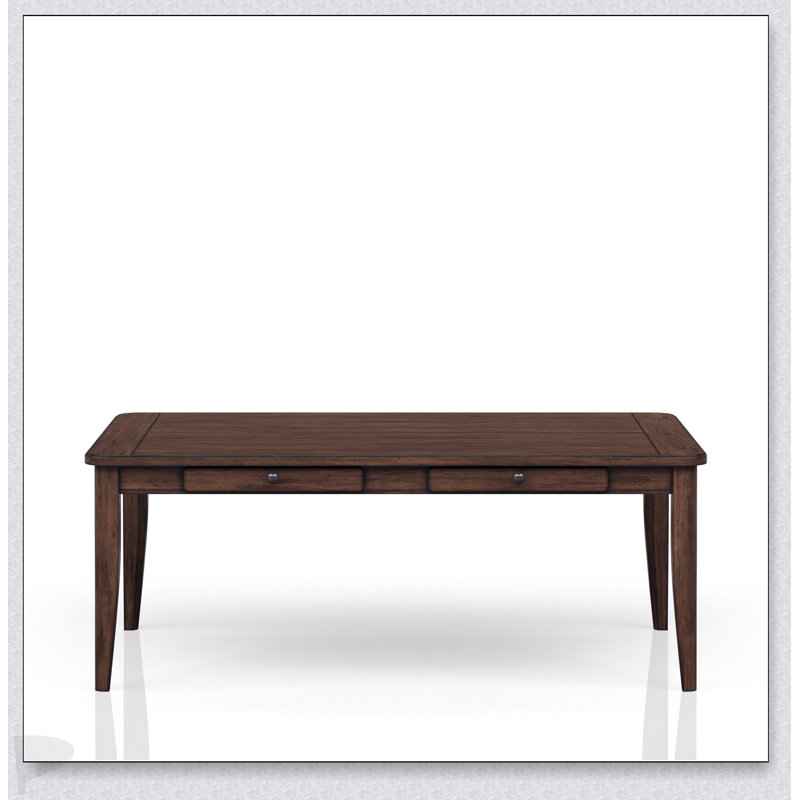 Table de salle à manger décontractée avec quatre tiroirs de rangement au fini brun chaud, parfaite pour les repas organisés et élégants