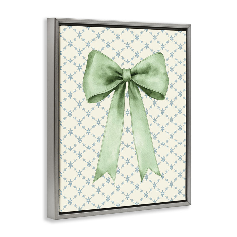 Arc-en-ciel vert sur cadre flottant à motif de courtepointe rose, design par Petal Prints Design, Cadre flottant gris lustré