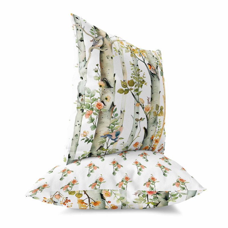 Coussin intérieur / extérieur Whispering Woods, Blanc/vert, Square 20"