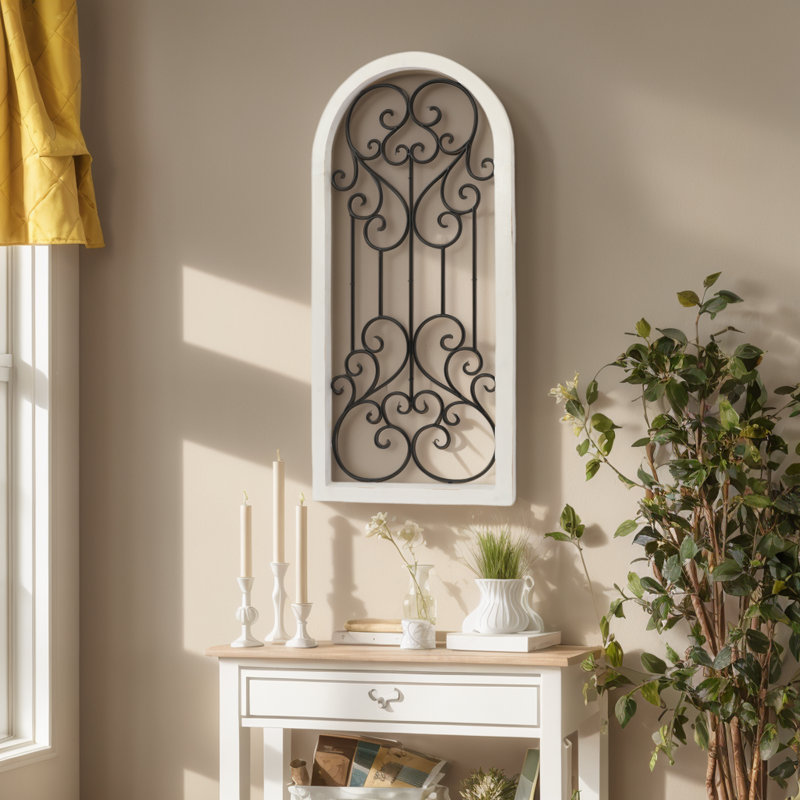 Arch Wall Decor with Metal Scrollwork