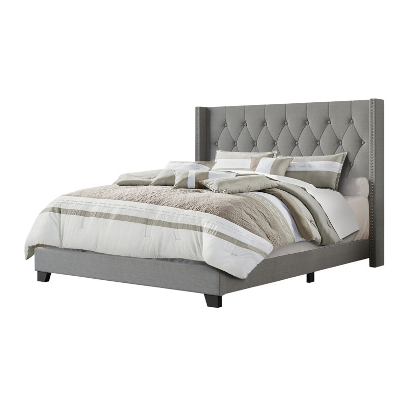 Amberlee Upholstered Wingback Bed, Gray, Queen