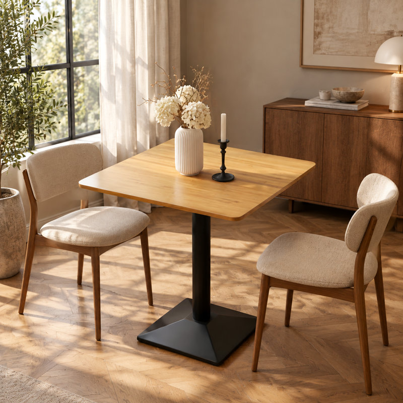 Table de salle à manger carrée en bambou avec pied central en métal, 67 cm (26,4 pouces)