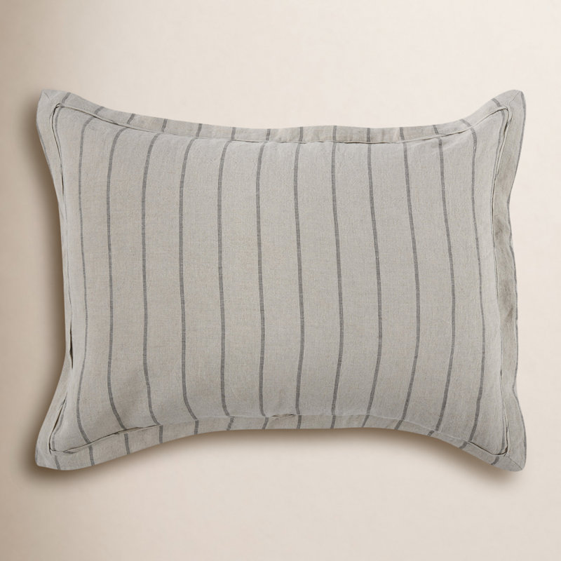 Keegan Belgian Flax Linen No Striped Sham Set, Standard Sham, Natural