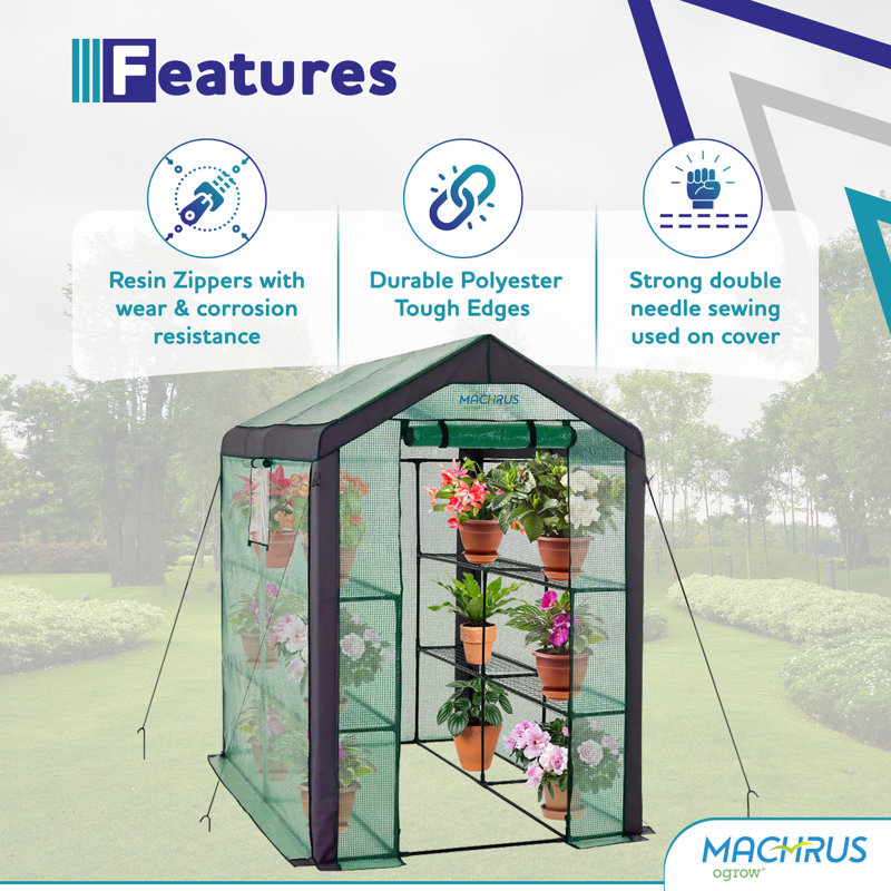 Large Green Heavy Duty Walk-In Greenhouse with 8 Shelves