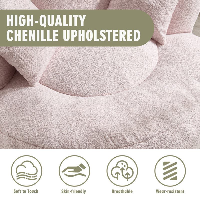 Fauteuil demi-tonneau à compression de 42,52 po Jaquarion, Chenille rose
