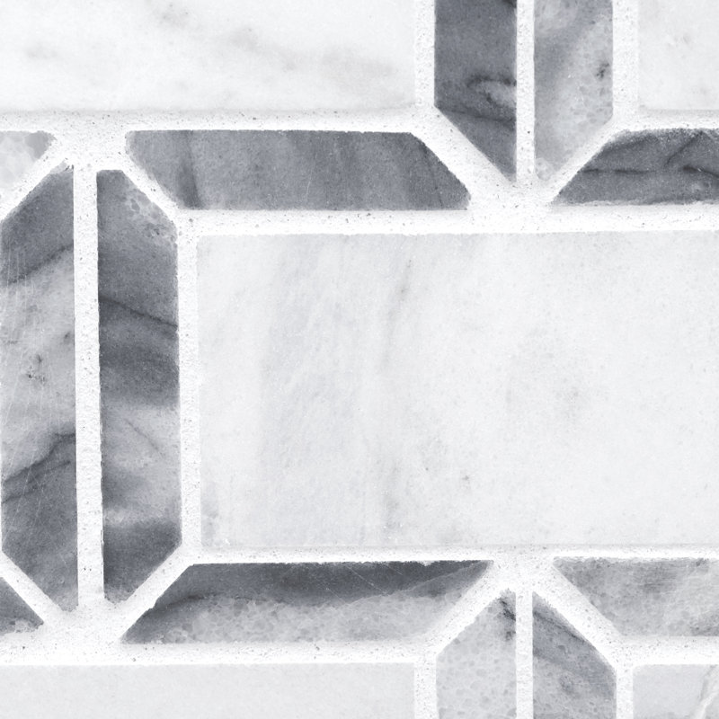 Iona Mist Framix 12 in. x 14 in. Polished Marble Mosaic Floor and Wall Tile, Iona Mist