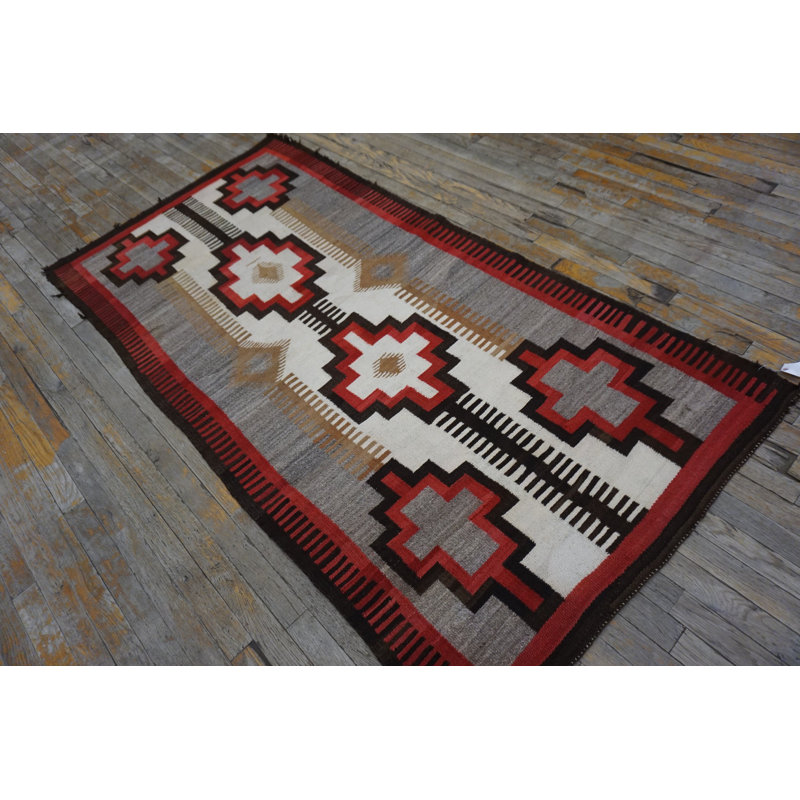Small Tribal Antique Bold Geometric Native American Flat Weave Navajo Rug