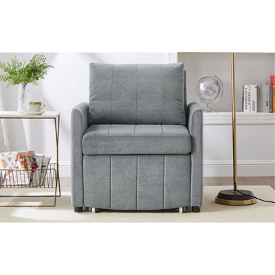 Upholstered Convertible Sleeper Sofa, 31.5" Pull Out Sofa Bed With 5-Position Adjustable Backrest, Side Pockets And A Storage Basket, Fold Out Chair Bed, Lounger For Living Room, Apartment, Grey
