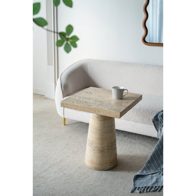 Table d'appoint fabriquée en magnésium, 20 x 20 x 24 po, finition crème, plateau et piédestal carrés, polyvalente pour les tables de chevet, les tables de vestibule, les supports à plantes, la base de piédestal pour maison moderne, l'addition