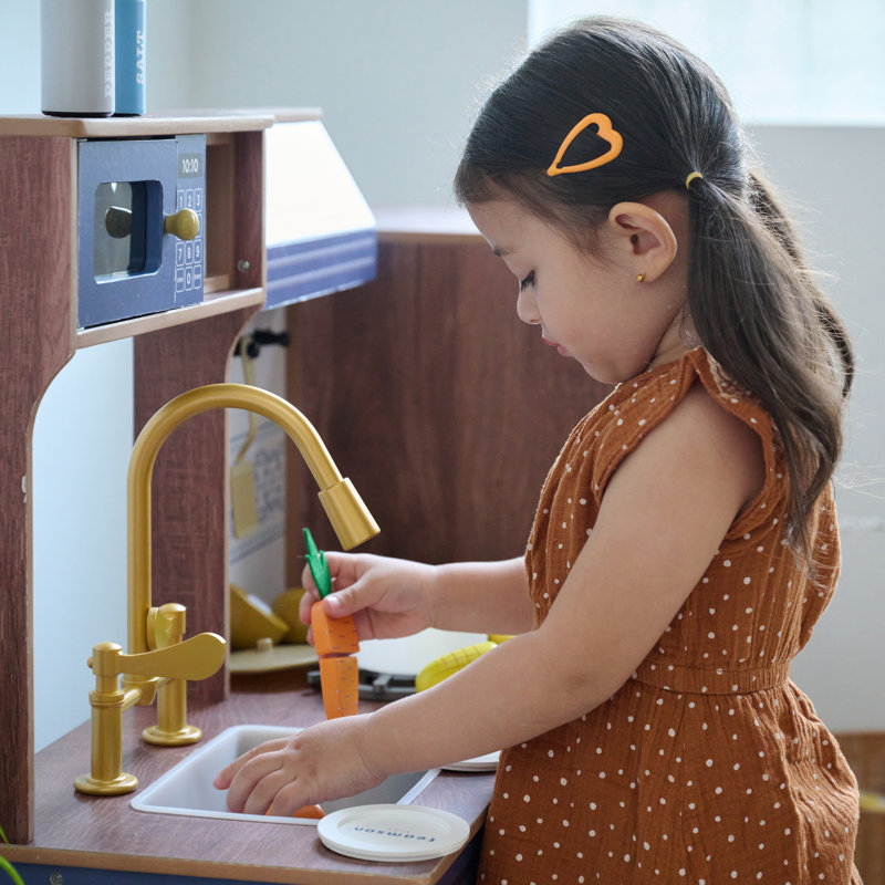 Teamson Kids Little Chef Normandy Wooden Play Kitchen With Modular Fridge & Sink, Blue