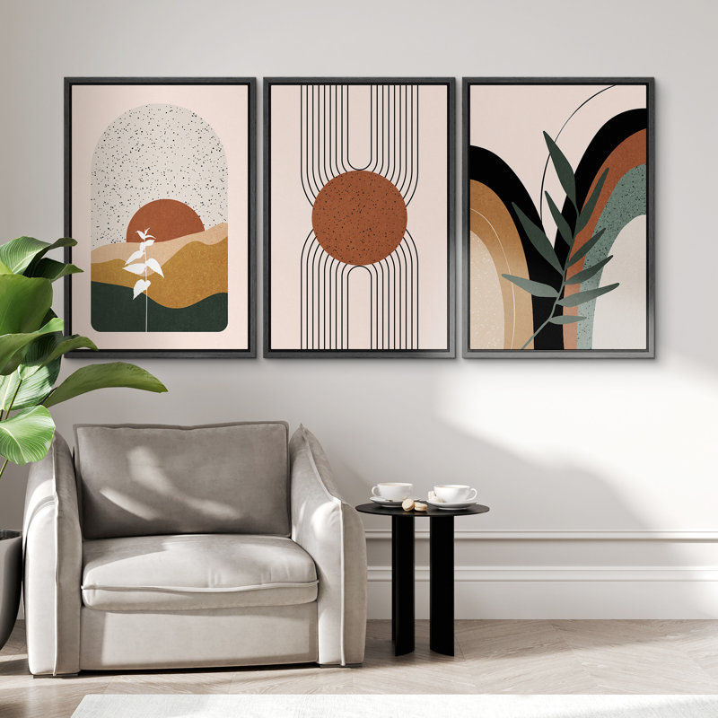 Bohemian Abstract Landscape Canvas Print Set with Black Frames