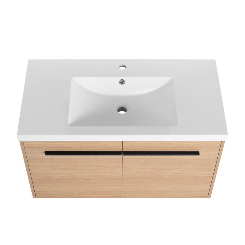 Ensemble de meuble-lavabo en chêne avec comptoir en résine, ensemble d'armoires de salle de bain 2 portes, 36"