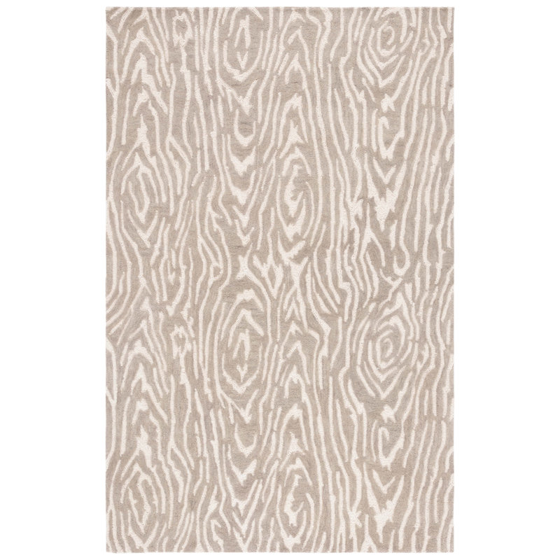 Kristal Ebony Hand Tufted Wool/Cotton Abstract Rug in Grey/Ivory/Beige, Rectangle 3' x 5'