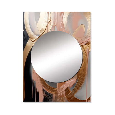 Flux Abstract Gold and pink Liquid ink circles IV - Abstract Shapes Large Wall Mirror, Modern Decorative Mirror, Printed Metal Art