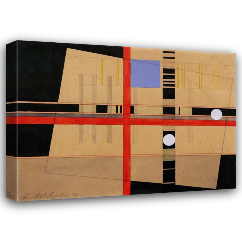 "Croix rouge et boules blanches" par Lászlo Moholy-Nagy - Art mural sur toile tendue avec châssis, H 48 po x l 33 po