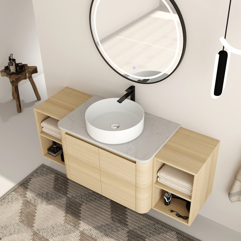 Ensemble de meuble-lavabo simple 54 po avec plateau en pierre reconstituée Eaton, 54", Blanc