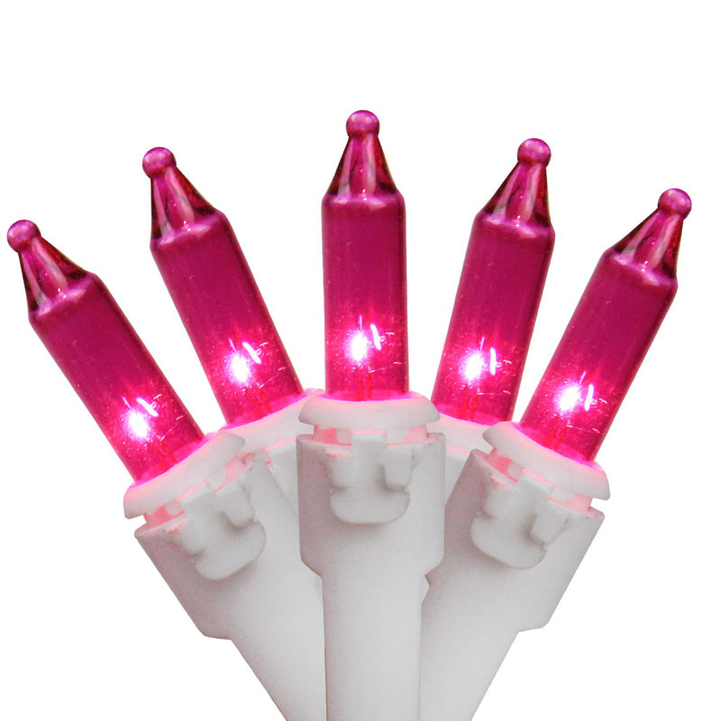 50-Count Mini Christmas Light Set 10ft Wire, Pink/White