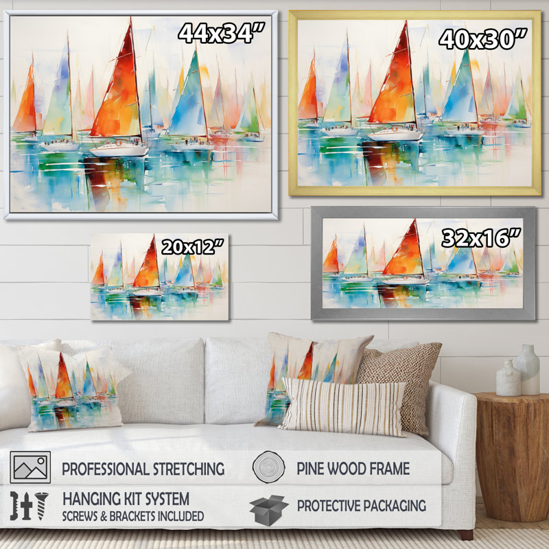 «Miminimlaism Watercolor Regatta I», art nautique sur toile, Toile tendue, 30" H x 40" W