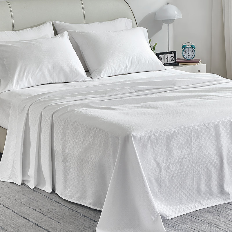 Geometric Embossed Sheet Set, Full Sheet Set with 2 Pillowcases, White