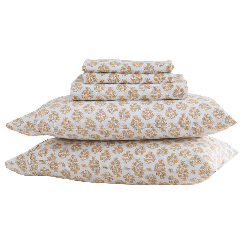 Cotton & Rayon from Bamboo Blend Floral Printed Sheet Set, Peach Floral, Full Sheet Case Pack with 3 Additionals Included