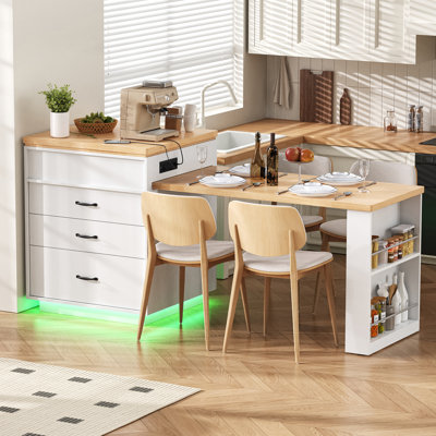 Îlot de cuisine avec roulettes Dawson, extensible