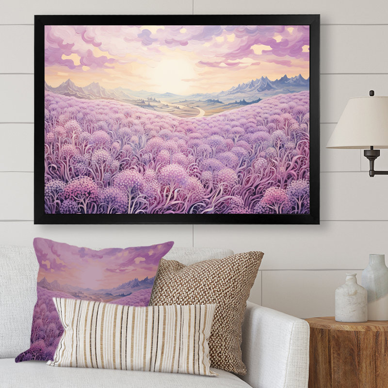 «Magical Lilac Flowers Field» sur impression sur toile, H 30 po x l 40 po x P 1,5 po, Cadre simple noir