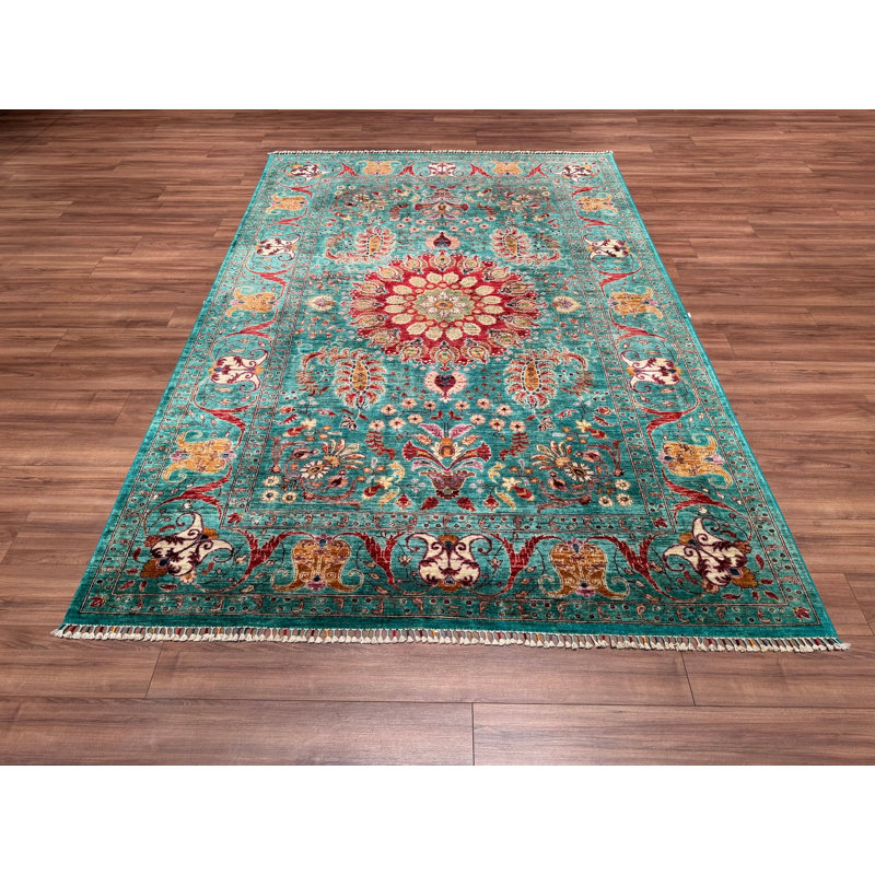Tapis bleu sarcelle en laine et coton Original
