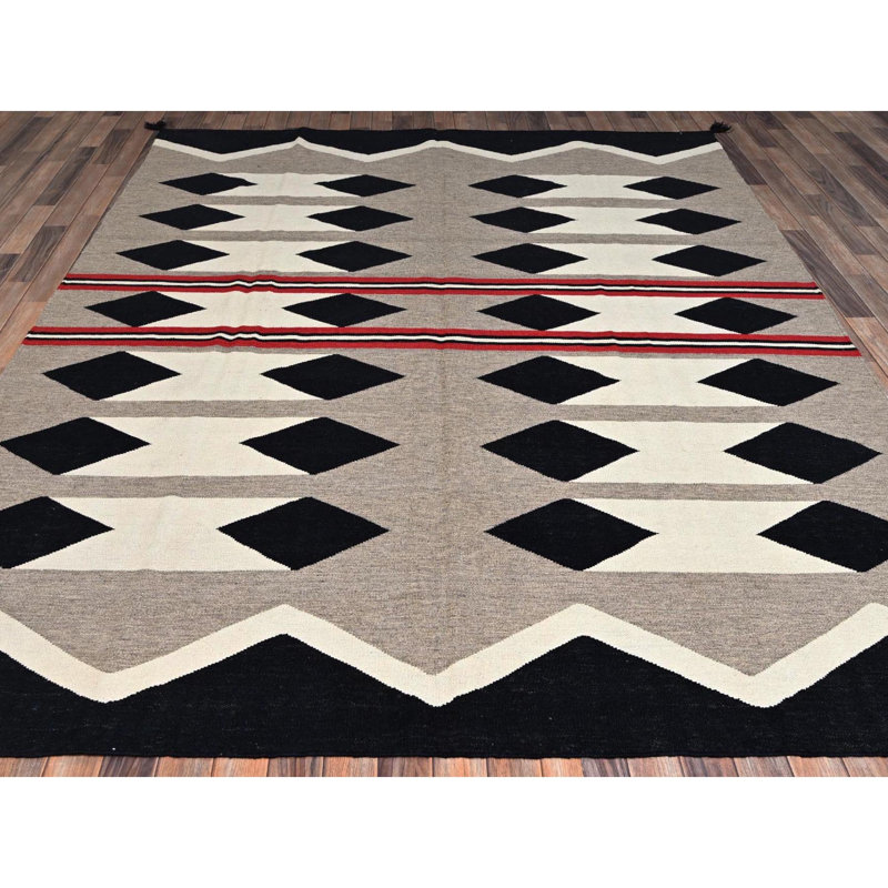 Tapis oriental tissé à la main 8 pi 2 po x 10 pi brun kaki, tissé à la main, 100% laine tissé à la main